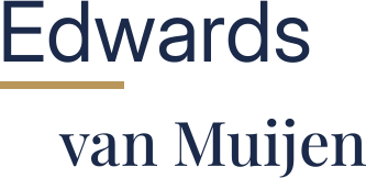 This is a logo for Edwards van Muijen, P.C. | NYC Legal for Startups and it also is a button to the home screen.